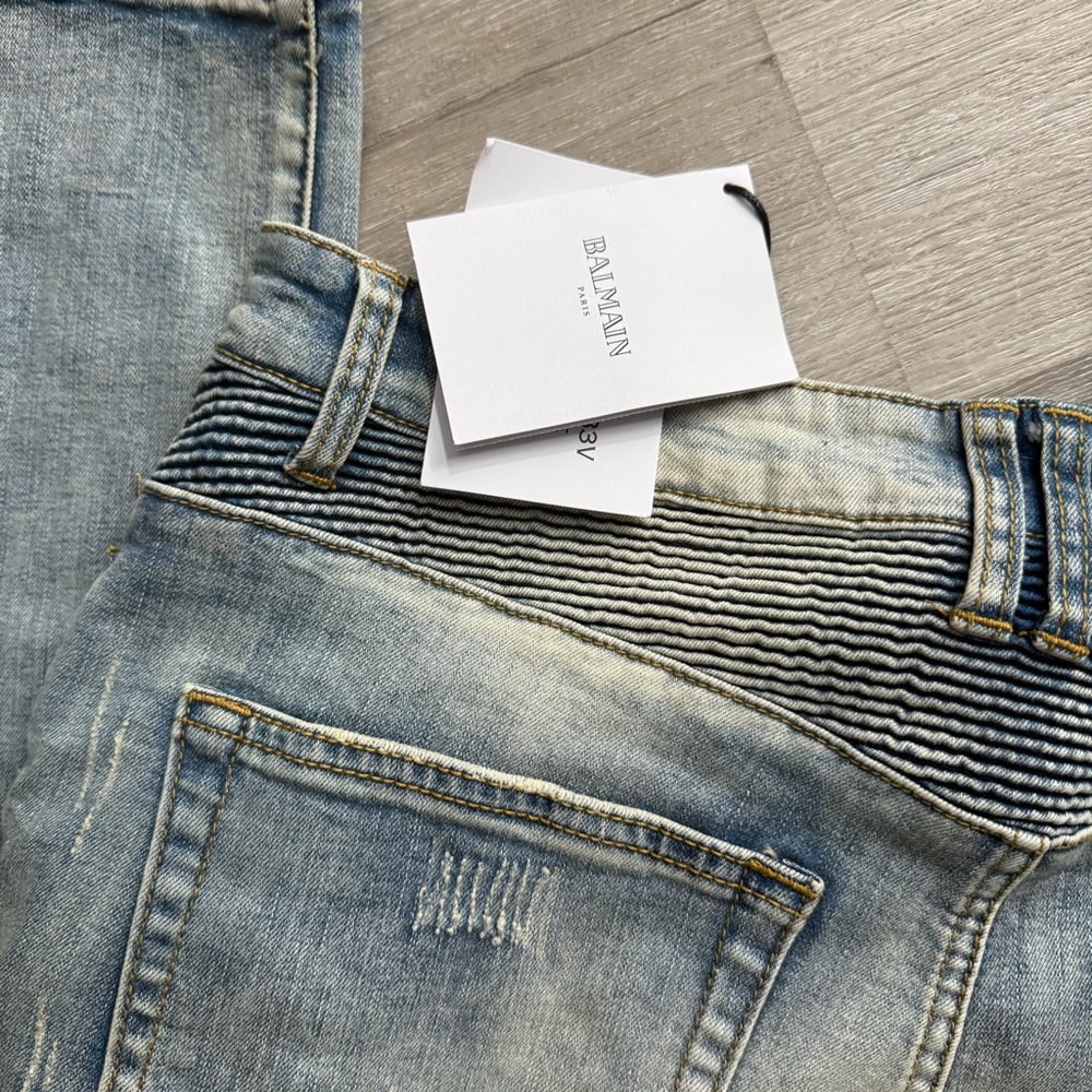 Balmain Men's Skinny Biker Jeans Men's Light Blue Jeans Size 36 - Picture 10 of 16